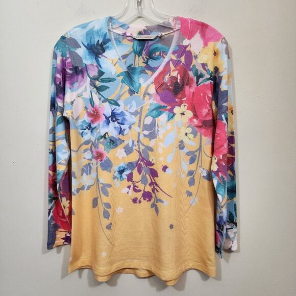Soft Surroundings long sleeve floral print lightweight v-neck sweater size SP - Picture 2 of 8